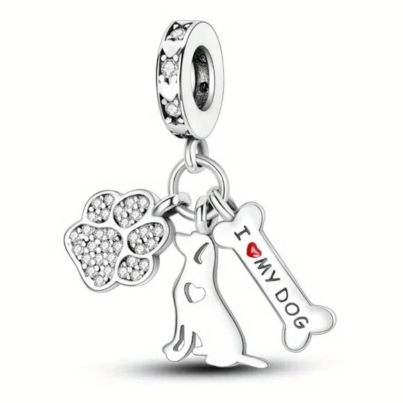 Love My Dog With Bone & Paw Charm - Picture 1 of 6